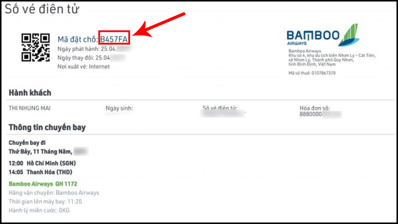 Mã đặt chỗ Bamboo Airways